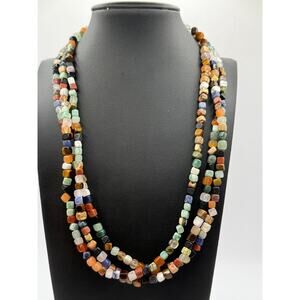 Native American Natural Gemstones 3 Strand Necklace